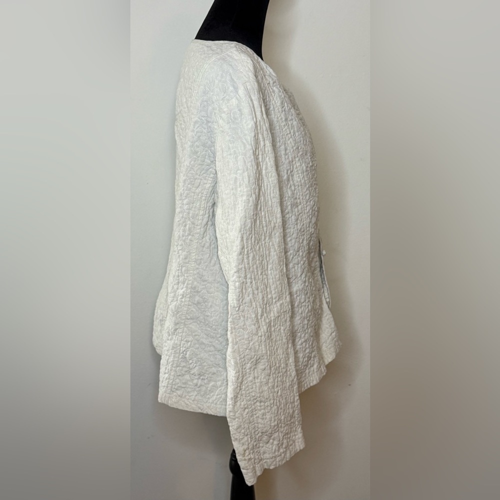 Eileen Fisher cotton linen blend textured light jacket in oatmeal Large EUC - Picture 7 of 10